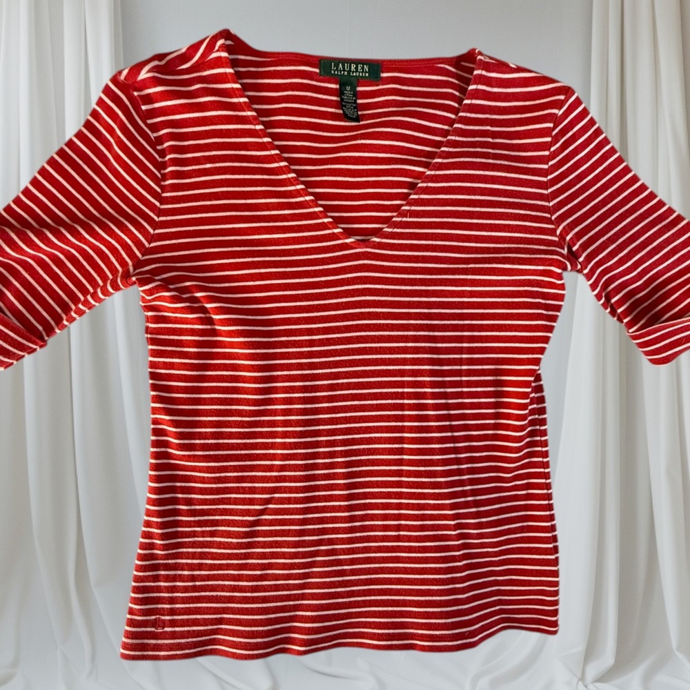 Lauren Ralph Lauren Red Striped Women's Top